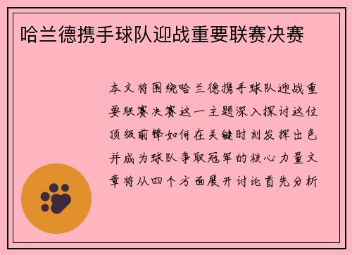哈兰德携手球队迎战重要联赛决赛